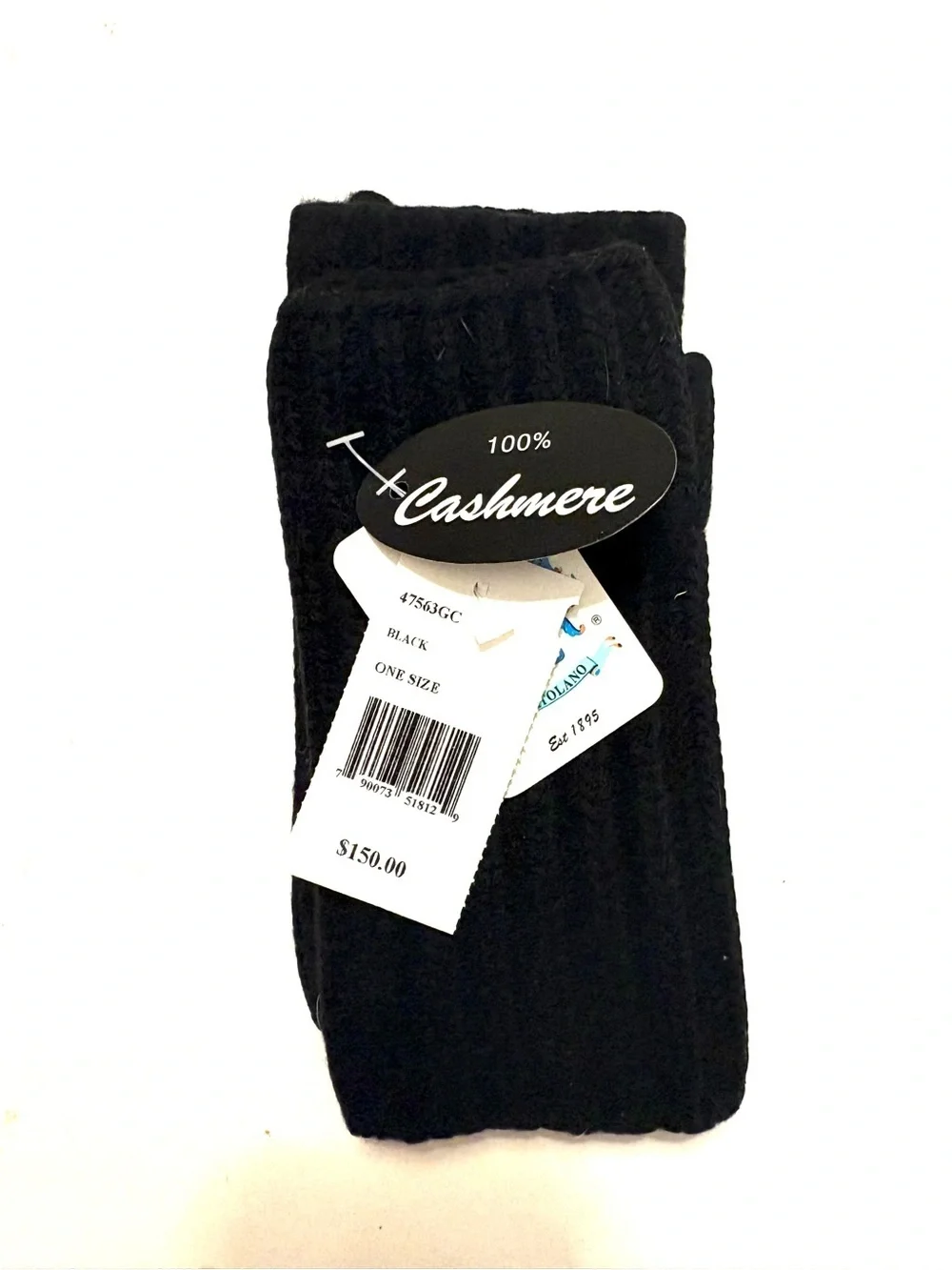 NWT PORTOLANO Ribbed Cashmere Fingerless Gloves, Black